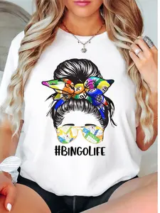 Bingo Life T-Shirt, Messy Bun Bingo Life Shirt, Bingo Game Lover Tee, Bingo Player Gifts Tee, Funny Bingo Shirt, Lottery Games Short Sleeve.