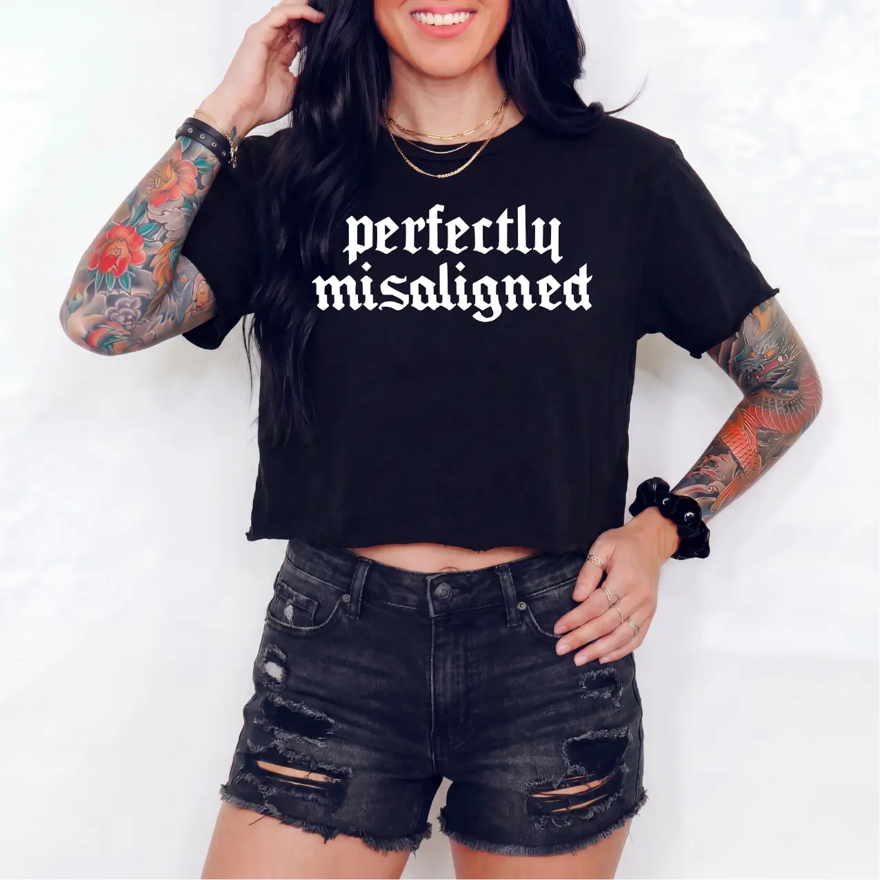 Sleep Token “Perfectly Misaligned” Women’s Crop Top – Alkaline Lyrics Alternative Metal Graphic Tee – Next Level Festival Cali Crop Goth Emo Band Shirt in Black