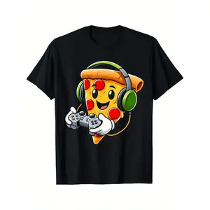 Funny Gamer Pizza Gaming T-Shirt For Video Game Lovers Comfortable Summer Casual Short Sleeve Black Tee