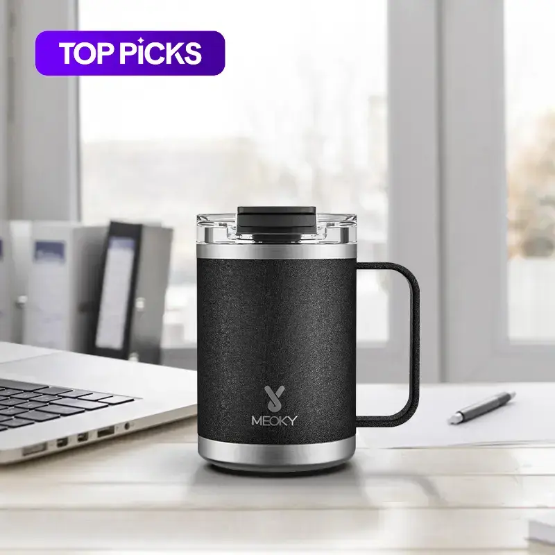 【meoky】14oz Tumbler, Stainless Steel Coffee Mug with Handle & Lid, Portable Insulated Tumbler Cup, Heat Resistant Thermal Cup, Summer Cool Bottle, Vacuum Flask, Leakproof Beverage Tumbler, Insulated Travel Drinkware, Thermos Cup