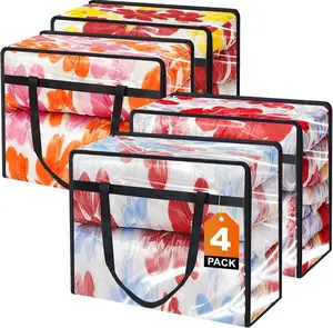 Clear Vinyl Zippered Storage Bags (4-Pack) 40L Sturdy Storage Bags for Sweaters, Blankets, Comforters, Bedding Sets and Much More! (Gray, 18x15x9)