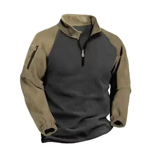 Bmuvlss 2025 Men's Tactical Fleece Jacket - Polar Fleece Stand Collar Zipper Front Color-Block Navy & Grey Winter Warmth Casual Outdoor Pullover for Men & Teens
