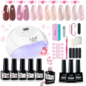 LKENail 6 Colors Gel Soak off Gel Nail Beginner Kit with UV Light Base and Matte Glossy Top Coat Nail Gel Polish Soak off Manicure Accessory Tools DIY Home Gifts