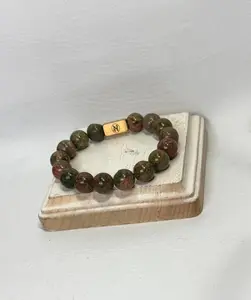 "Omar" Genuine Stone Bracelet by Robin Dawkins - Unakite Beads 12mm Stretchy Cord Fashion Accessory for Men