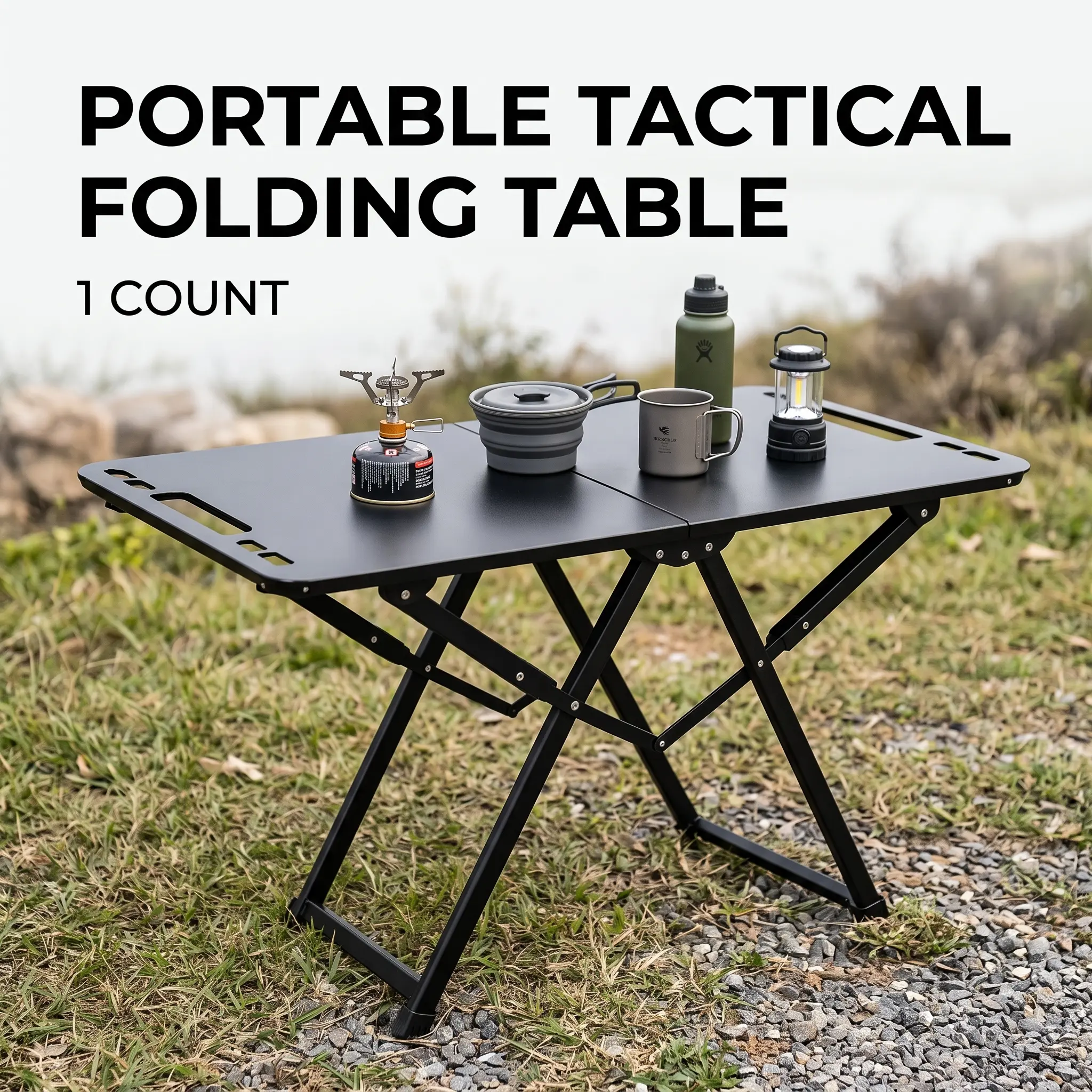 1 Count Folding Camping Table, reinforced triangular support, multi-hole design, portable foldable outdoor table for picnic camping and outdoor leisure use