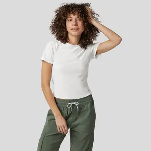 Fioboc Velou Short Sleeve Tee, Soft, Moisture-Wicking, 4-Way Stretch, Durable, Compression Fit, Breathable & Quick-Drying for Comfort & ActiveWear Top Women White