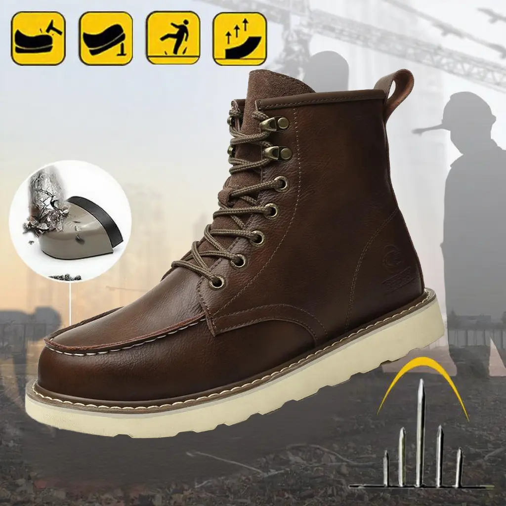 Men's Steel Toe Safety Work Boots - Breathable, Anti-Slip, All-Season Steel Toe Trainers, Steel Toe Shoe, Work Safety Shoes, Round Toe