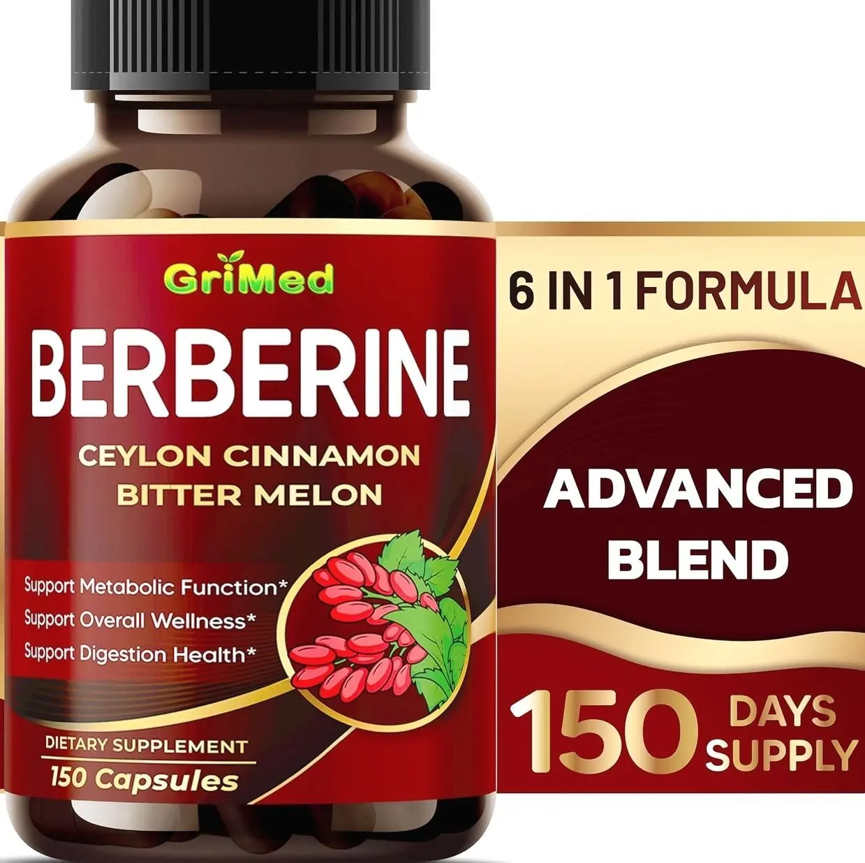 Berberine Supplement 9,500mg with Ceylon Cinnamon Bitter Melon Supports Healthy Immune System
