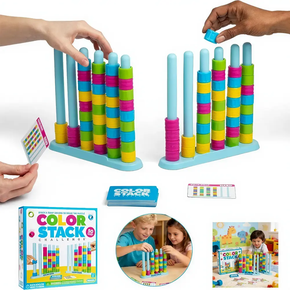 Color Match Challenge Game,Family Board Game - Quick Thinking Stacking Challenge, Travel-Friendly Color Line and Game Tower Stack Party Game