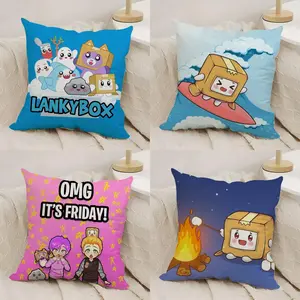 Cartoob L-LankyBox Foxy Boxy Cute Pillow Case Double-Sided Printed Soft Short Plush Sofa Cushion Covers | Polyester & Breathable, Invisible Zipper, Mite-Resistant, Durable | Ideal for Sofa, Bedroom, Car & Kids Gift