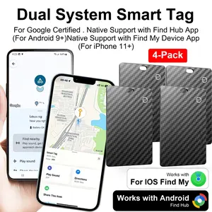 4-Piece Key Finder Locator, Wallet Tracker, Dual System iOS Android, No Monthly Fee, Global Use, for Ids, Passports, Keys, Personal Items