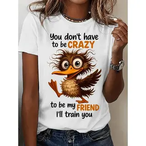Funny Crazy Duck Slogan Printed Womens Oversized Loose Fit Graphic T Shirt Casual Soft Short Sleeve Summer Tee Comfortable Daily Wear Funny Friend Gift Casual Streetwear