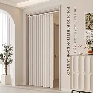 Style Striped Blackout Magnetic Folding Door Curtain, No-Drill Installation, Bedroom Living Room Divider, Storage Bag Included, Space Saving, Easy Install Curtain