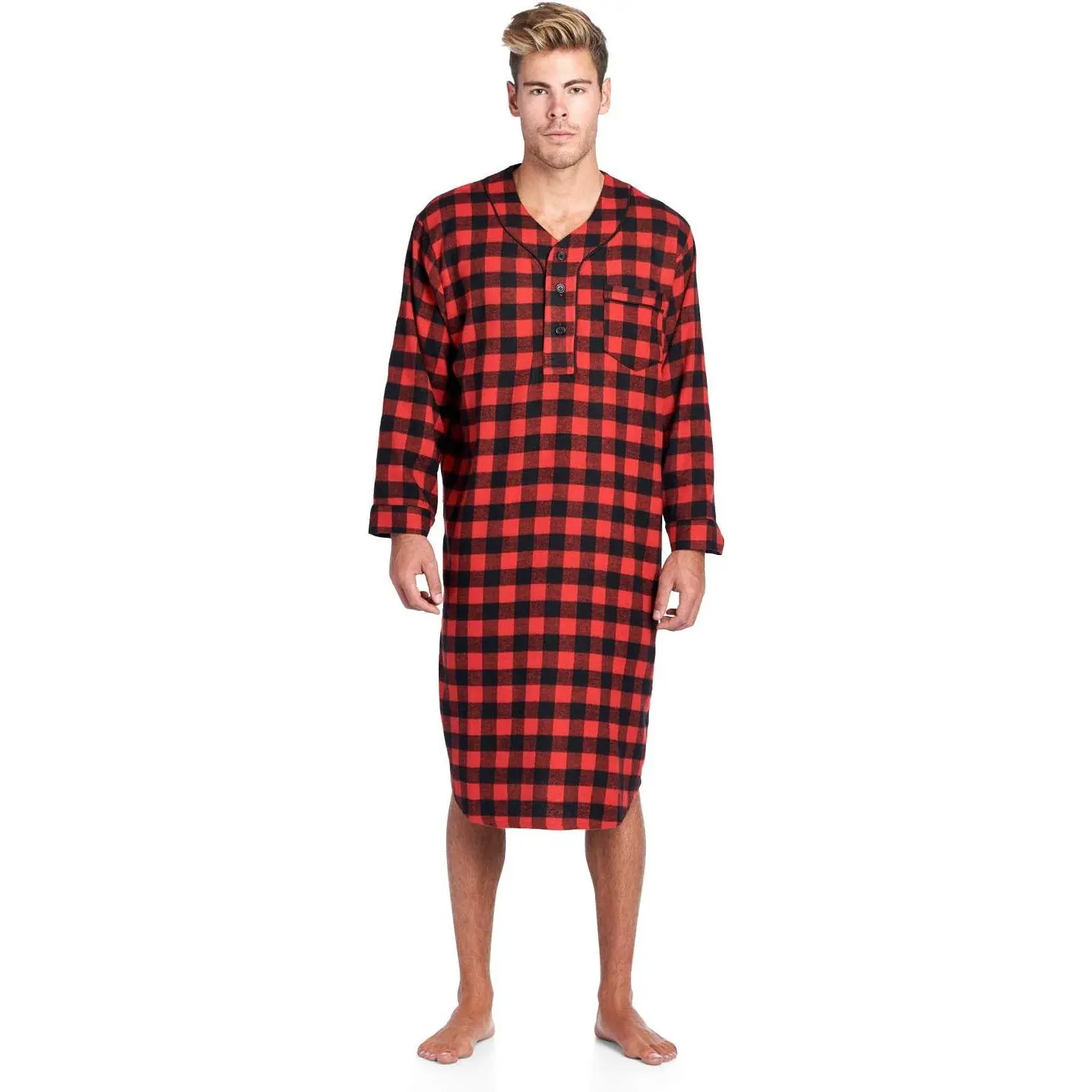 Mens Flannel Long Sleeve Sleep Nightshirt