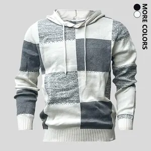 Men's Autumn Winter Hooded Long Sleeve Sweater High Elasticity Casual Pullover Regular Fit Soft Fabric Street Style Design with Color Block Pattern
