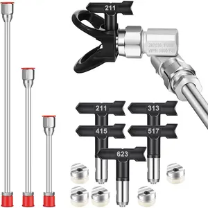 10-Piece Airless Spray Gun Tip Kit with 180° Swivel Joint, 3 Extension Poles, 5 Nozzle Tips, & Nozzle Guard Protector for Painting Walls & Hard Surfaces
