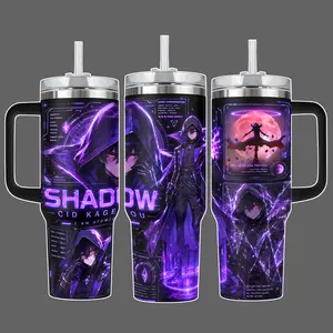 Shadow Cid Kagenou I Am Atomic Anime Stainless Steel Insulated Tumbler 20oz/40oz, Purple Eclipse Full Wrap Cup, Straw Lid Included, 40oz Handle Option