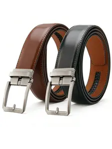 Original Genuine Leather Ratchet Belt - Adjustable Alloy Click Automatic Buckle, High-Quality Leather, Casual Business Style, Western Leather Belt, Reversible Leather Belts