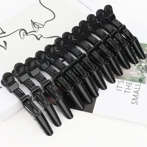 Black Alligator Hair Clips for Women Styling Sectioning Salon, Professional Durable Non-slip Plastic Grip Clip for Hair Cutting Wide Teeth & Double-Hinged Design