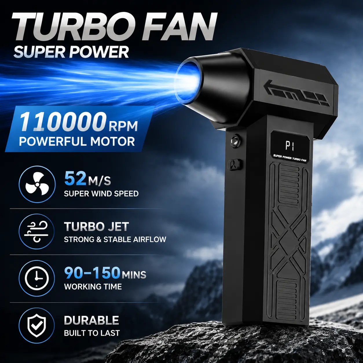 Cordless Compressed Air Duster, 110000 RPM Handheld Air Blower with 4-Speed Settings, 5 Versatile Nozzles for Keyboards, Electronics, Home Cleaning