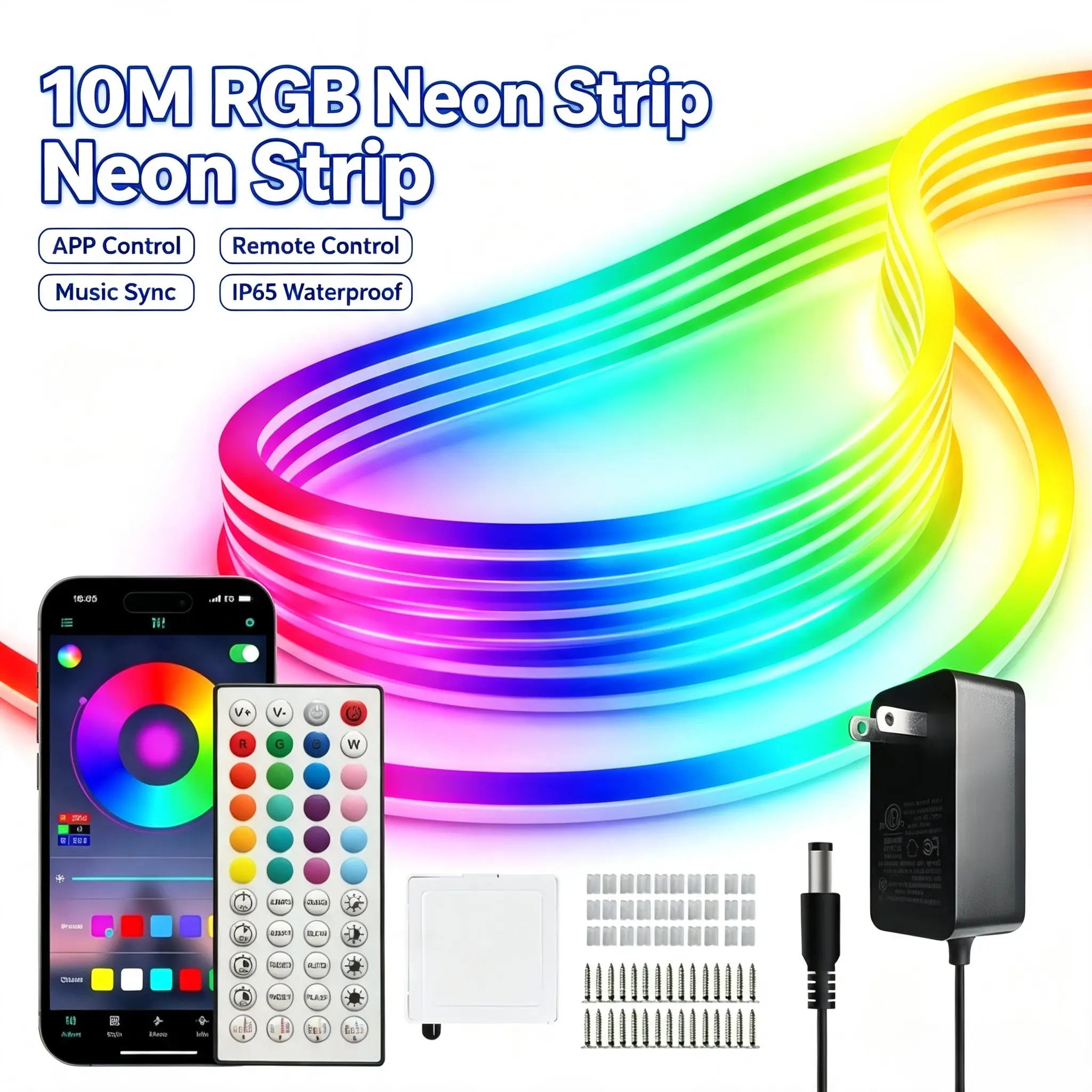 RGB Neon Rope Light, 32.8ft/10M IP65 Waterproof LED Strip Light, Bluetooth APP & Remote Control, Music-Sync Color-Changing for Bedroom, Outdoor Party Decor home kitchen 44-key warm white halloween accent dimmable patio balcony