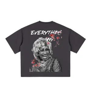 High-quality Boxy T-shirt Celia Cruz with EverythingFunny Image and White and Red Floral Theme