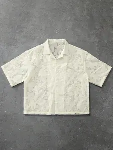 Men's Streetwear Style Shirt, Luxury Floral Jacquard Fabric, Loose-Fit Short Sleeve Button-Up, Casual Summer Fashion, Outdoor Sports School Trendy