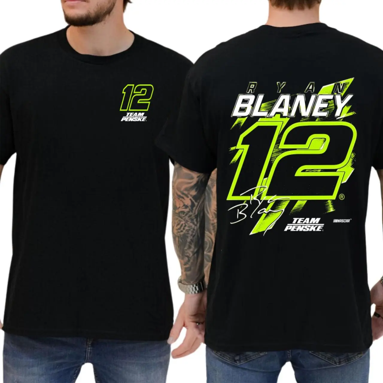 [100% cotton]Ryan Blaney # 12 Racing T-Shirt - Official Style Team Penske Driver Tee - Neon Green NASCAR Fan Apparel