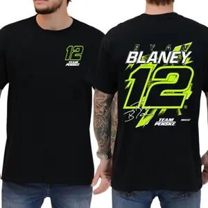 Ryan Blaney #12 Racing T-Shirt - Official Style Team Penske Driver Tee - Neon Green NASCAR Fan Apparel
