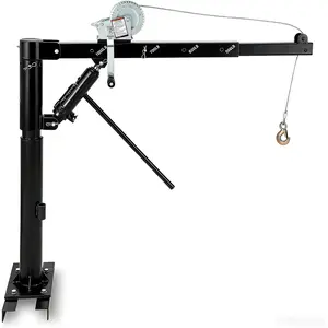 Industrial Pickup Truck Crane, Hydraulic Hoist with Manual Winch, 360° Swivel, 4 Adjustable Boom, Heavy Duty 1000 LBS Truck Bed Crane for Factory, Warehouse, Construction