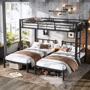 Bellemave Twin over Twin & Twin Bunk Beds for 3, Twin XL over Twin & Twin Bunk Bed Metal Triple Bunk Bed