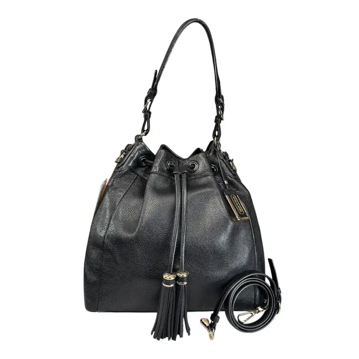 Pre-owned coach Leather Shoulder Bags Pinnacle Black GHW Drawstring Bucket 2 Way Crossbody Purse