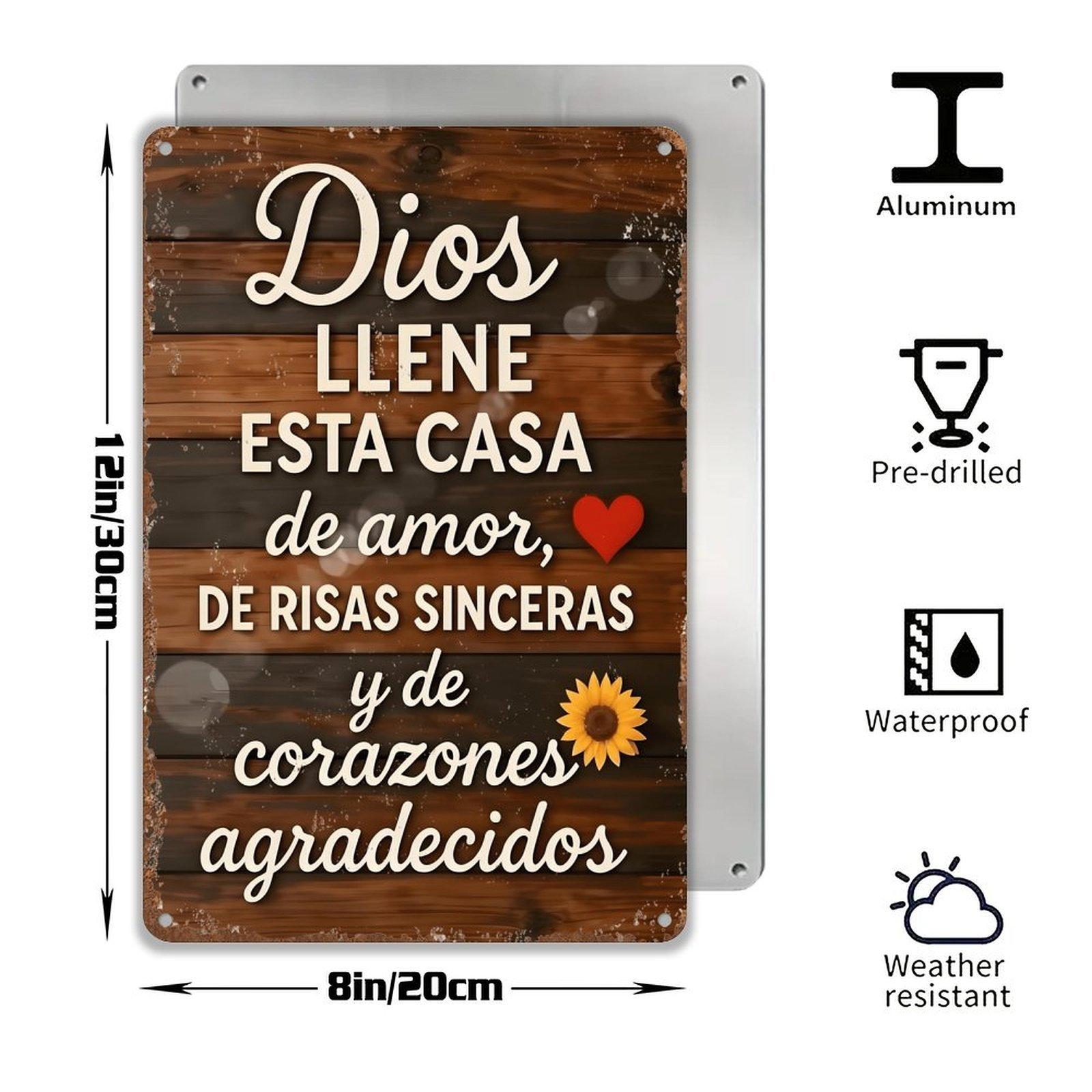 2D Flat,Metal wall art 1pc, "Bless This Home" Spanish Aluminium Iron Sign(12"x8"), Decorative Plaque & Statues, Vintage Home faith blessing , Suitable for garden, porch, patio, home decor, bar cafe, Office, Kitchen decor, birthday gifts