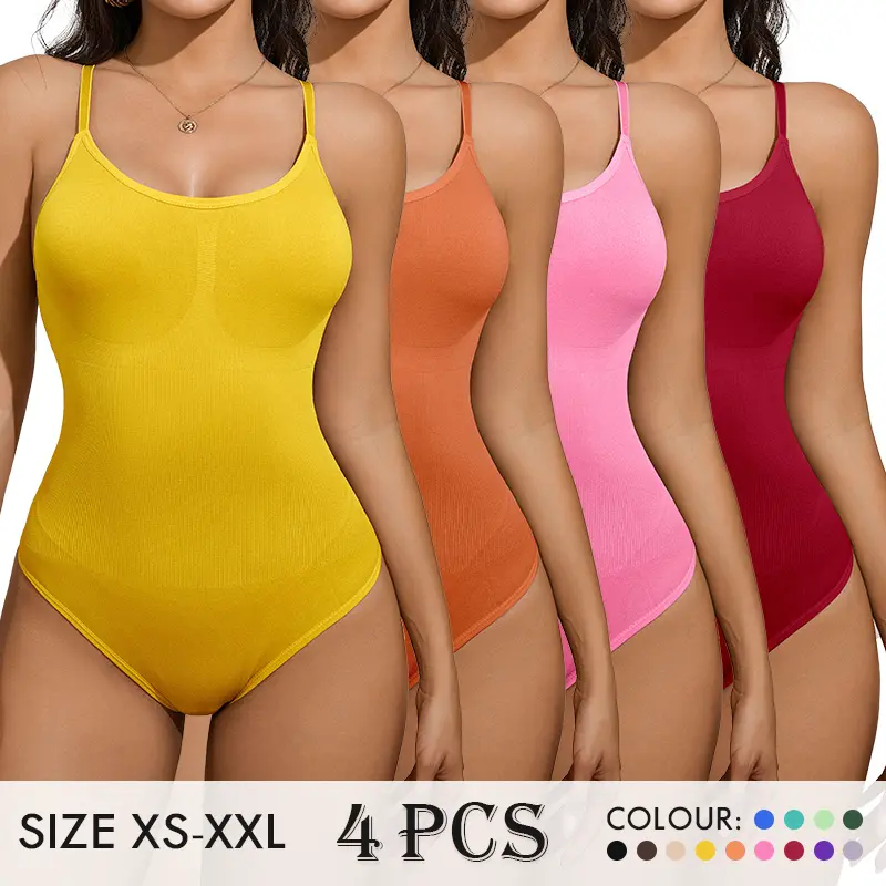 Women's Seamless Elastane Shaper Bodysuit - Adjustable Straps, Wireless No-Compression Bra, Thong Design, Super Stretch Fabric, Body Contouring, Comfortable for Everyday & Casual Wear