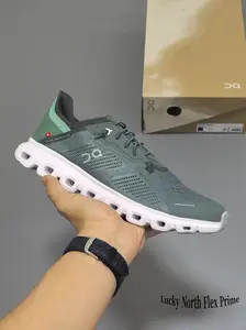 Impact Dampening Road Running Trainers, Ventilated Sage Green Woven Mesh Flexible Groove Hollow White Outsole Gym Workout Sneakers