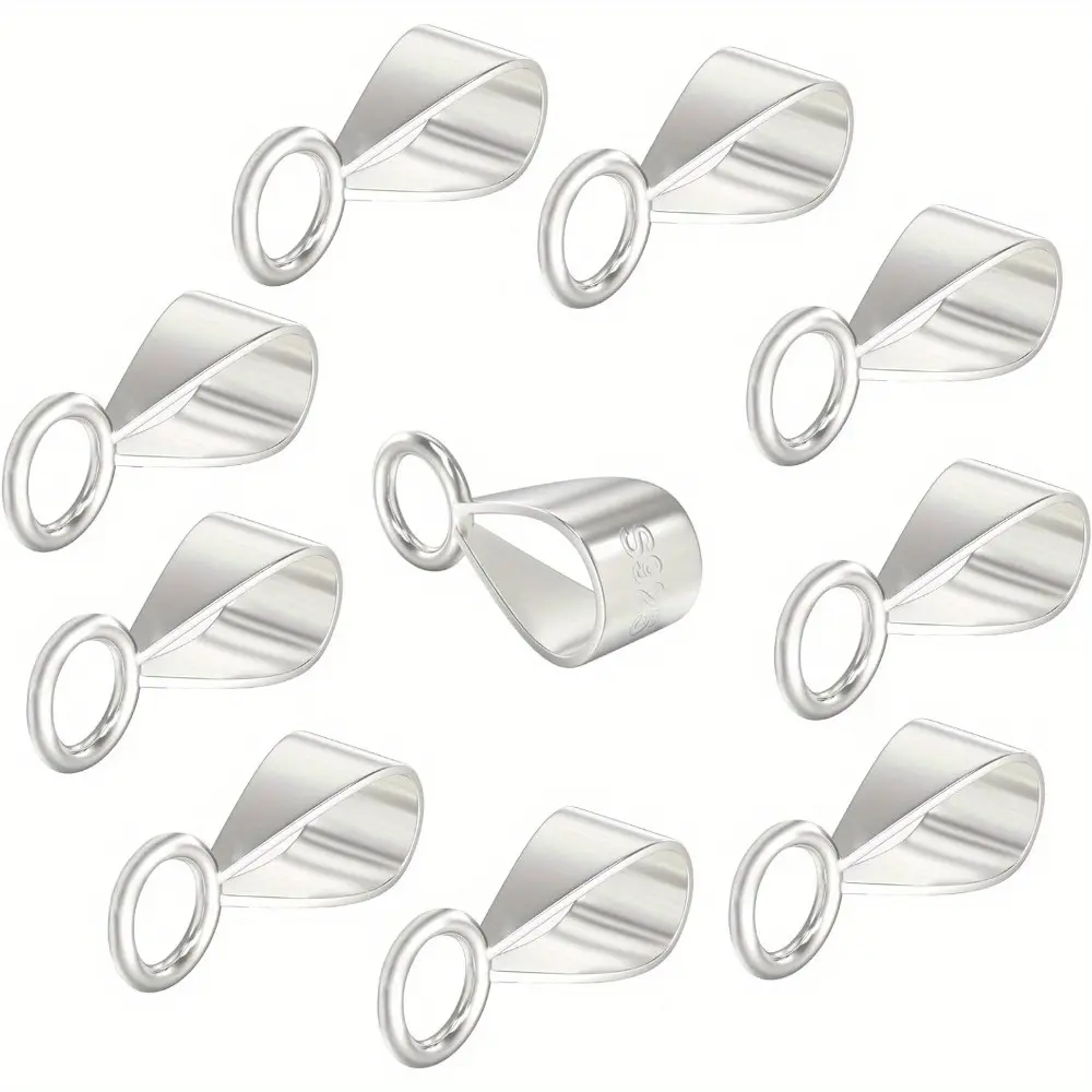 10Pcs 925 Sterling Silver Slider Pendant Clasp for Necklace,Bails for Jewelry Making Pendant Bail Connector with Open Loop,Hand Tools Kits tools