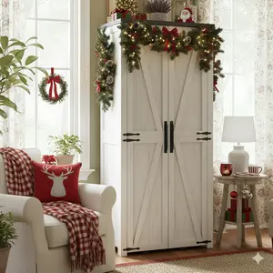 Furnivio 72-inch Tall Kitchen Storage Cabinet with 2 Barn Doors & Adjustable Shelves Farmhouse Style for Large Dining Rooms or Living Rooms Modern Pantry