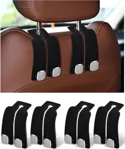 DIBMS Headrest Hooks for Car, 4 Pack Car Seat Back Organizer Storage Hook, Double Hook Car Seat Hooks for Hanger Purses and Bags, Leather Purse Holder for Car, Black
