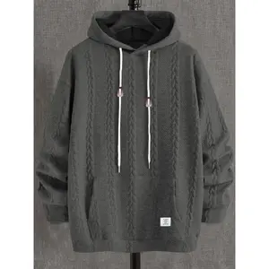 Men's Long Sleeve Casual Drawstring Hooded Sweatshirt, Casual Loose-Fitting Kint Fabric, Moderate Thickness, Fall & Winter Plain Style