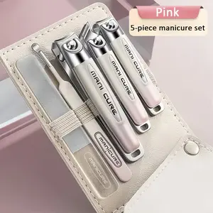 5pcs Travel Nail Care Set , Stainless Steel Manicure Tools,Portable Manicure Kit with  Leather Case, Perfect Gift for Her