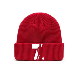 Black/White Striped Beanie Hat - Breathable Winter Warm with 77 Number & Icon Print, Soccer Fan Accessory, Elastic Stretch Fit for Casual Outfits