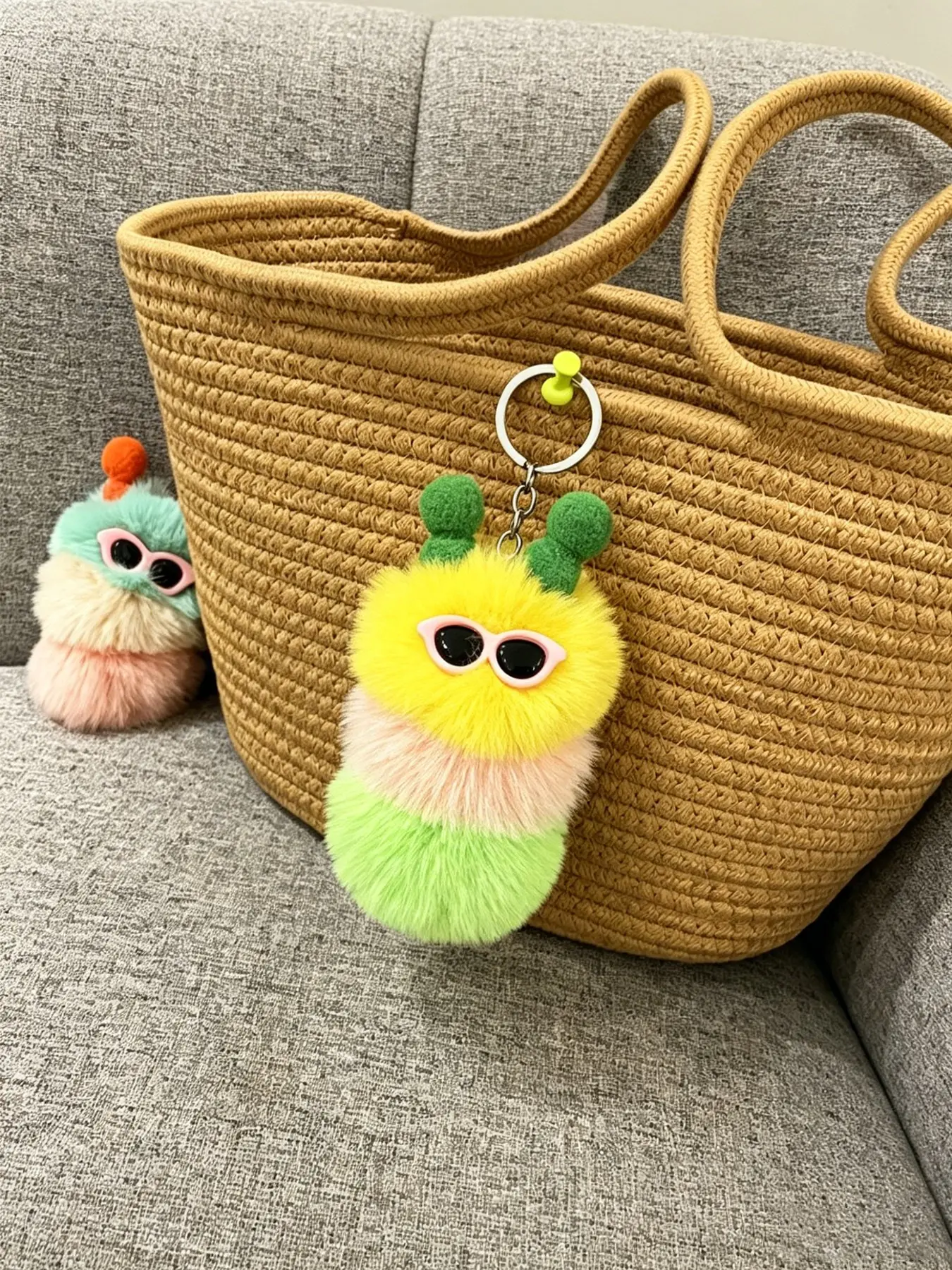 Cute Plush Caterpillar Bag Charm, Funny Style, Durable Metal Keychain, Non-Fading, Perfect for Students, Daily Use, Campus Decor, Bag Charms for Handbags