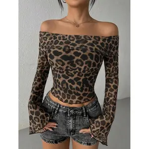 Women's Off Shoulder Leopard Print Mesh Puff Sleeve Cropped T-Shirt skim  coat polyester liquid  jacket Oversized Quilted Puffer Jacket trench  coat liquid  coat Women's Long Sleeve Open Front Blazer trench  coat  outfits  women baby  phat  jacket brenay