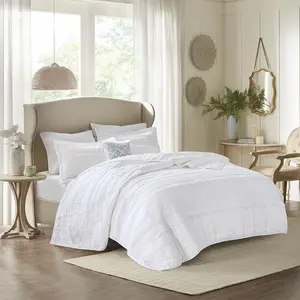 4 Piece Microfiber Reversible Ruffle Quilt Set with Throw Pillow, Celeste