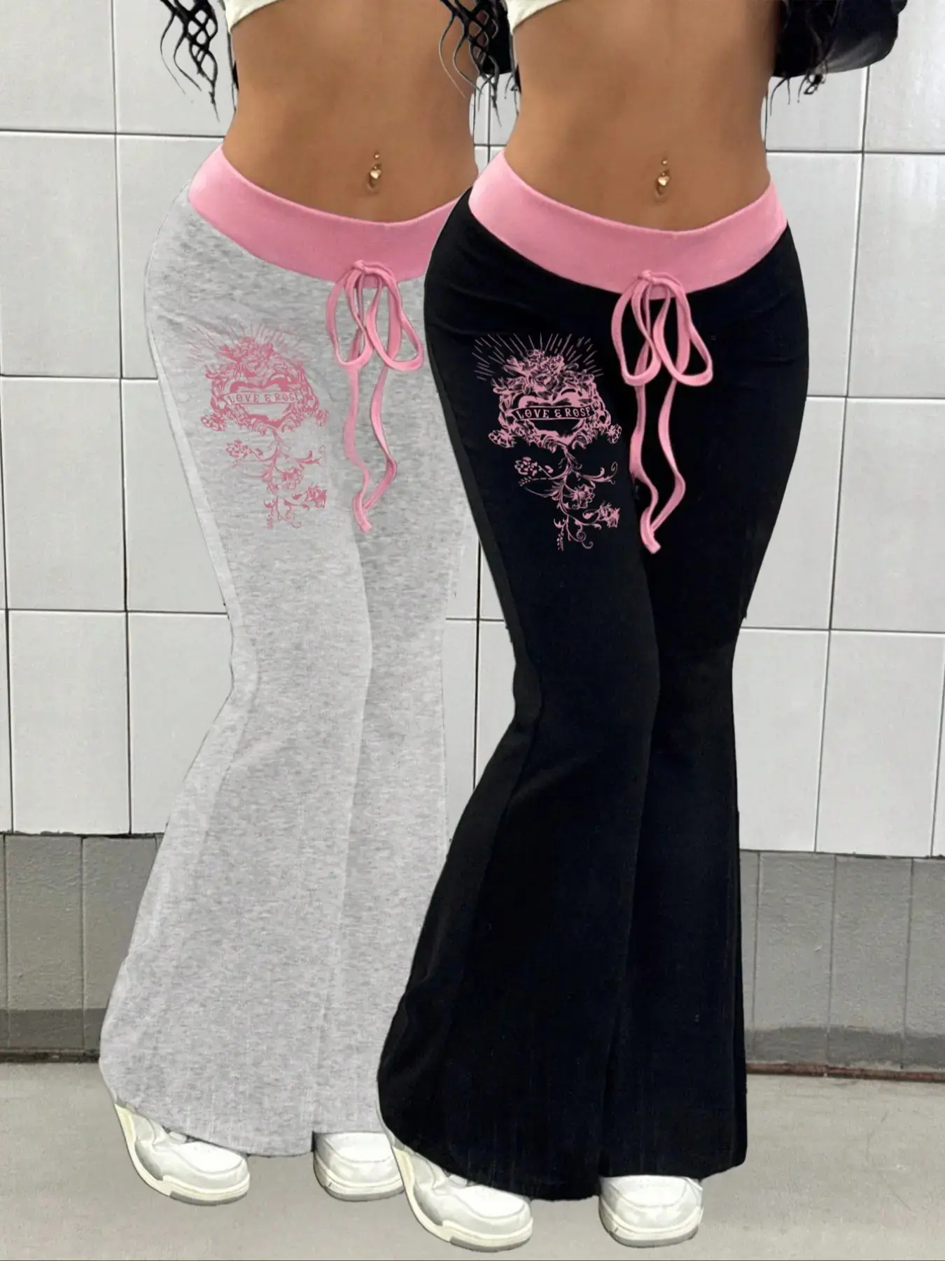 Women Knitted Colorblock Print Bell Bottom Pants Bohemian Boho Casual Punk Style Long Trousers Slim Fitting All Seasons Lightweight Breathable Trendy Streetwear Vacation Beach Travel Resort Holiday Daily Work Office Lounge Party