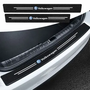 Carbon Fiber Leather Car Door Sill Protector Stickers, Door Entry Guard, 4 Piece Set for Volkswagen Vw R-Line R32 Touareg Passat Polo 4motion Mtm Blue Motion