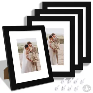 8x10 Picture Frames Set of 4, Display Pictures 5x7 with Mat or 8x10 without Mat, Photo Frames for Wall or Tabletop Display