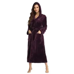 Womens Robes Plush Fleece Hooded Bathrobe Thick Nightgown with Pockets Fluffy Sleepwear Warm Soft Cloud-Like Feel Instant Warmth Snug Fit Pajamas