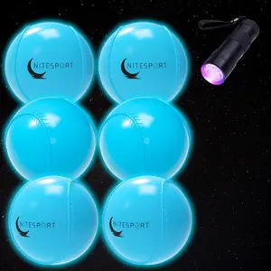 NiteSport Glow In The Dark Baseball Set 6PK Aquamarine Durable Plastic Balls with UV Flashlight for Night Games & Family Friendly