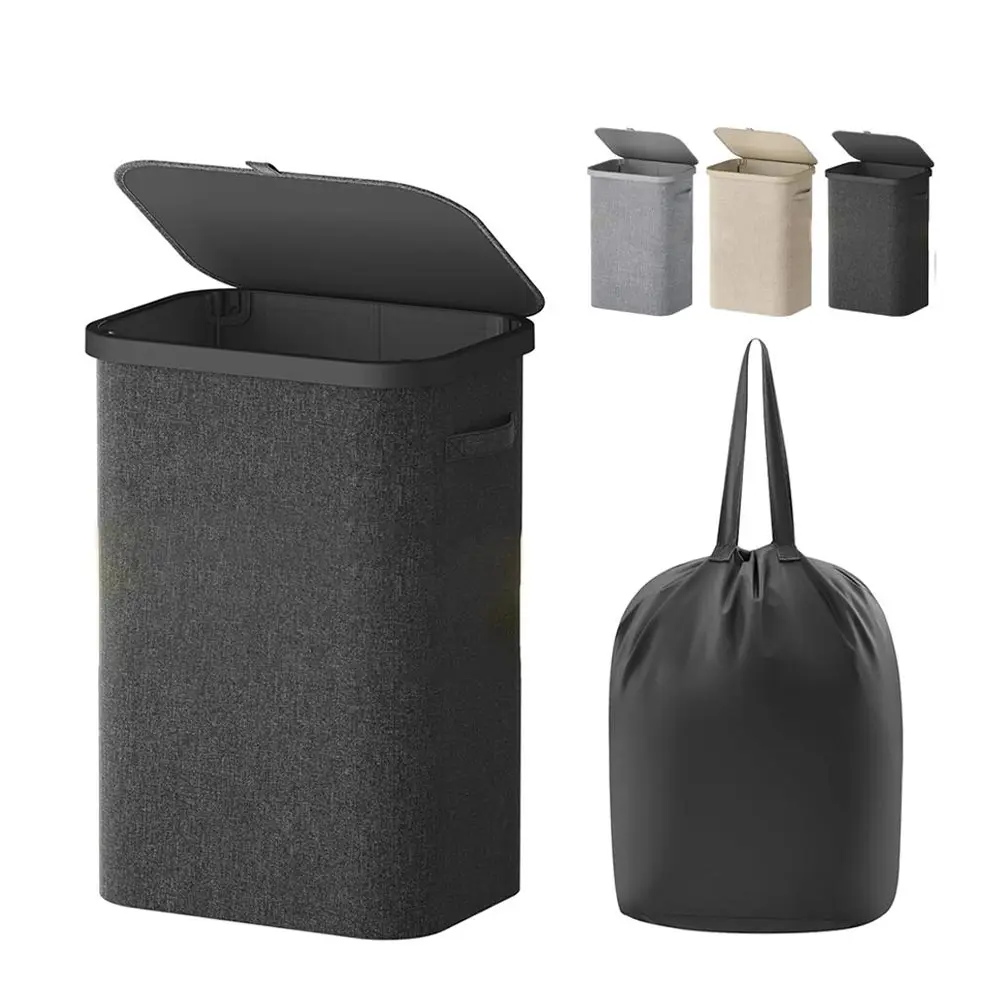 Large Capacity Laundry Basket 85L with Lid, Plastic Handles & Detachable Bag, Ideal for Laundry Room Bedroom Bathroom Dormitory Use, College Laundry Baskets, Laundry Bin, Laundry Hamper